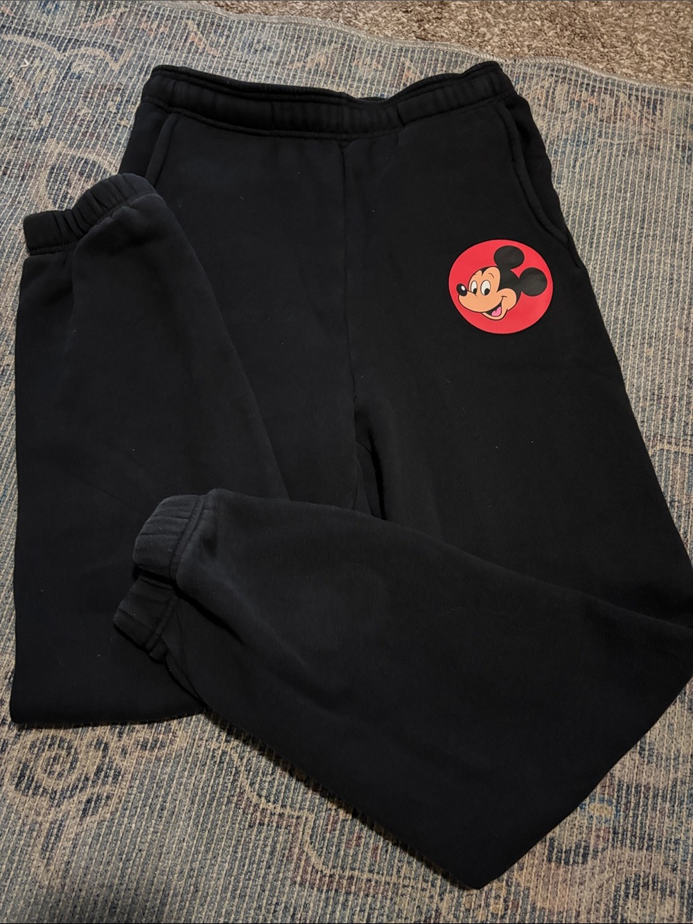 Disney Women Black Sweatpants with Red Mickey Graphic